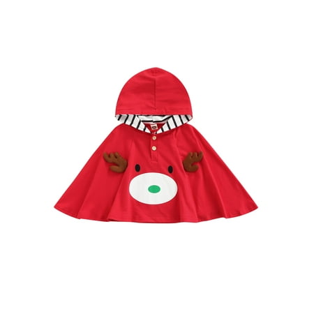 

Baby Kids Boy Girl Jacket Cloak Hooded Christmas Cartoon Elk Design Neckline Button Closure Warmth Big Hem Exquisite Princess Cloak