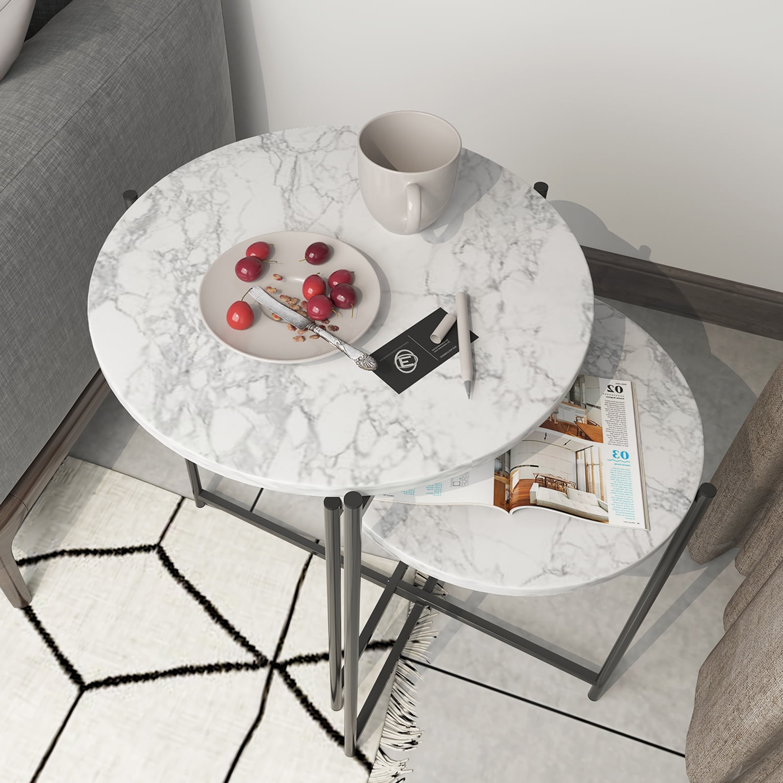 Private Jungle 2PCS Modern Nesting Side Table, Metal Frame Coffee Table for Living Room, Bedroom, Black Private Jungle 2PCS Modern Nesting Side Table, Metal Frame Coffee Table for Living Room, Bedroom, Black