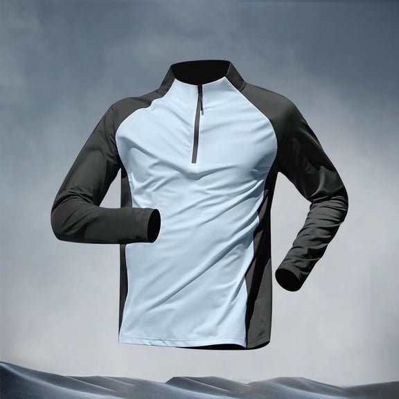 Gamivast Rash Guard for Men Long Sleeve Athletic Shirts Quarter Zip Color Block Quick Dry Swimwear for Surfing Workout Water Sports upf Sun Protection Active Tops Light Blue XXL