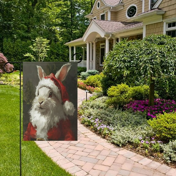 Christmas Rabbit Garden Flag Double Sided 12 x 18 Inch Outside Yard Decoration Outdoor Flag