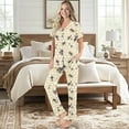 thumbnail image 2 of TSOVTHRID Honeycomb Bee Daisy Print Pajama Set for Women Two-Piece Nightwear Short Sleeve Sleepwear with Long Pants Pjs Sets, Size XL, 2 of 7