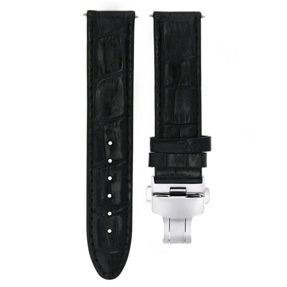 20MM LEATHER WATCH STRAP BAND CLASP FOR OMEGA SEAMASTER SPEEDMASTER 57 BLACK