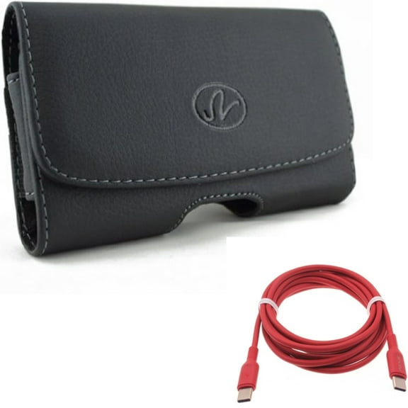Red 6ft Long Cable w Case Belt Clip for Samsung Galaxy S20 Fan Edition - USB-C to Type-C PD Fast Charger Cord Power, Leather Swivel Holster Loops fits Galaxy S20 FE (Fan Edition)