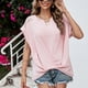 thumbnail image 2 of Bienvenido Blusa frontal torcida Manga corta Cuello en V Costuras de malla Hombro Color puro Túnica torcida frontal Top Rosa XL, 2 of 6