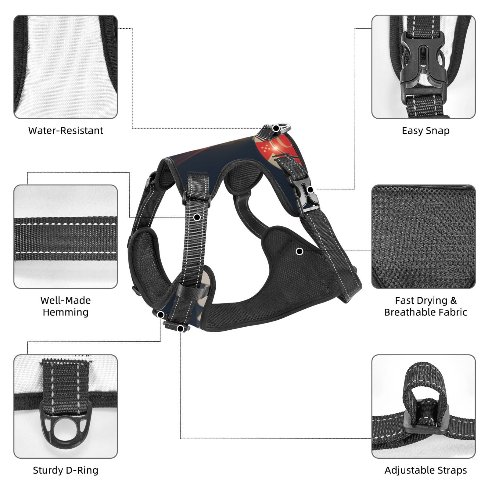 Fuzoiu Casino Poker Chips Print Reflective Dog Harness,Adjustable, Breathable Pet Vest,Dog Harness No Pull,No Choke Pet Vest for Small, Medium, and Large Dogs-Medium