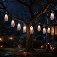 thumbnail image 2 of Halloween Ghost String Lights, 10 Pack LED Hanging Ghost Decorations with Orange Lights, Indoor Outdoor Party Decor for Home Yard Holiday Scene Display, 2 of 7