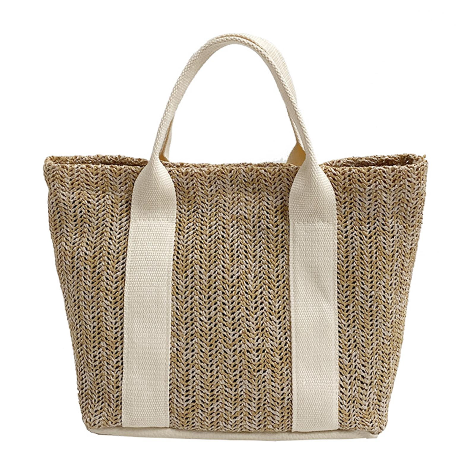 Woven bag with leather handles hotsell