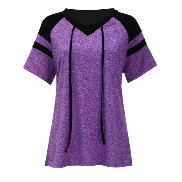 Qarigey Camiseta de manga corta para mujer, blusa bonita con cuello en V de Color sólido, camiseta deportiva de verano para cumpleaños, ropa de verano Prendas para la parte del cuerpo Púrpura XXL Qarigey AP011139-07