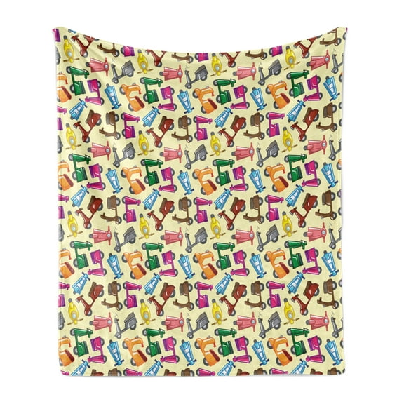 Motorcycle Soft Flannel Fleece Throw Blanket, Colorful Motorcycles Pattern with Toys Fun Childish Nursery Style Artwork, Cozy Plush for Indoor and Outdoor Use, 50" x 60", Blue Yellow, by Ambesonne