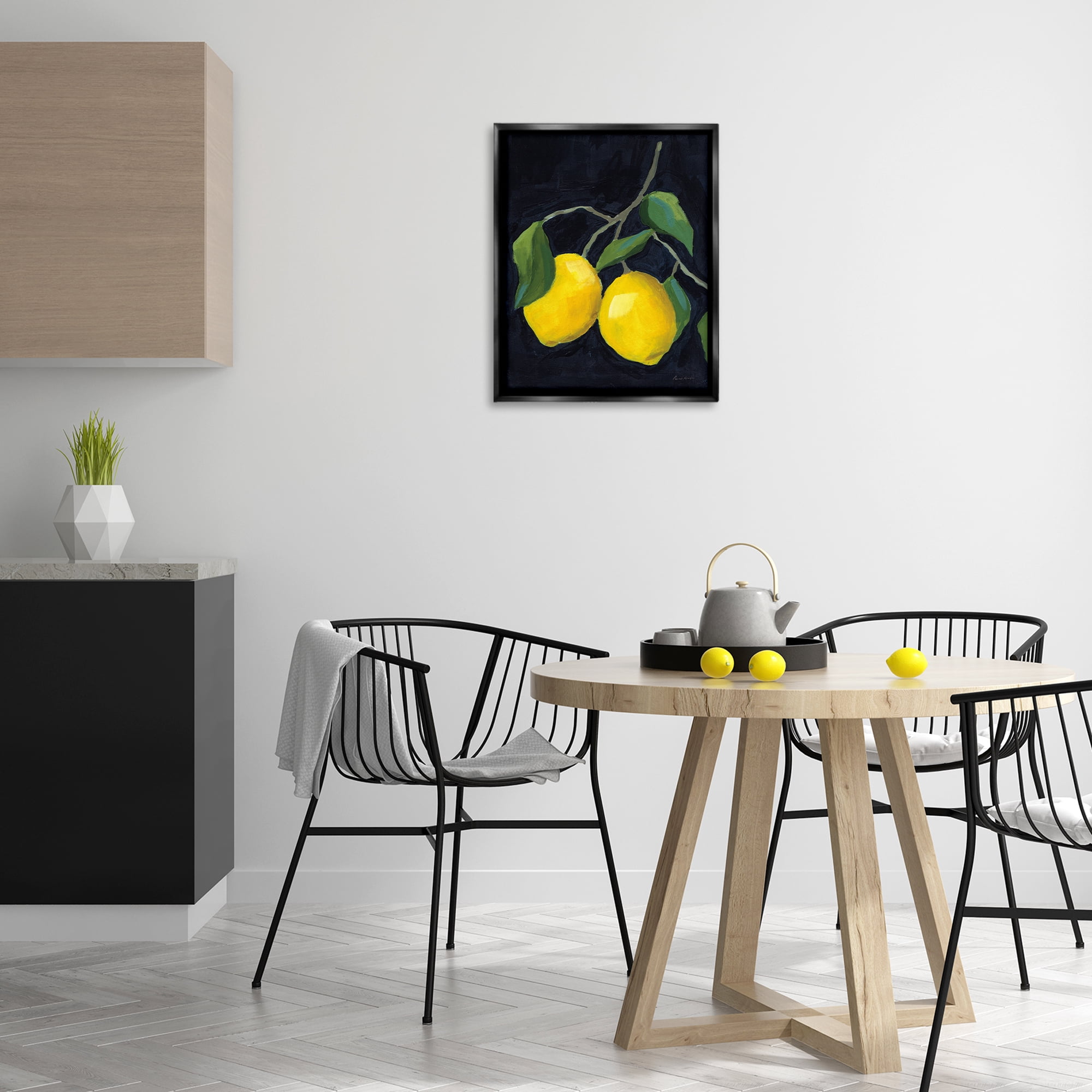 Stupell Industries Two Lemons on Black Food & Beverage Painting Black Floater Framed Art Print Wall Art, 17 x 21
