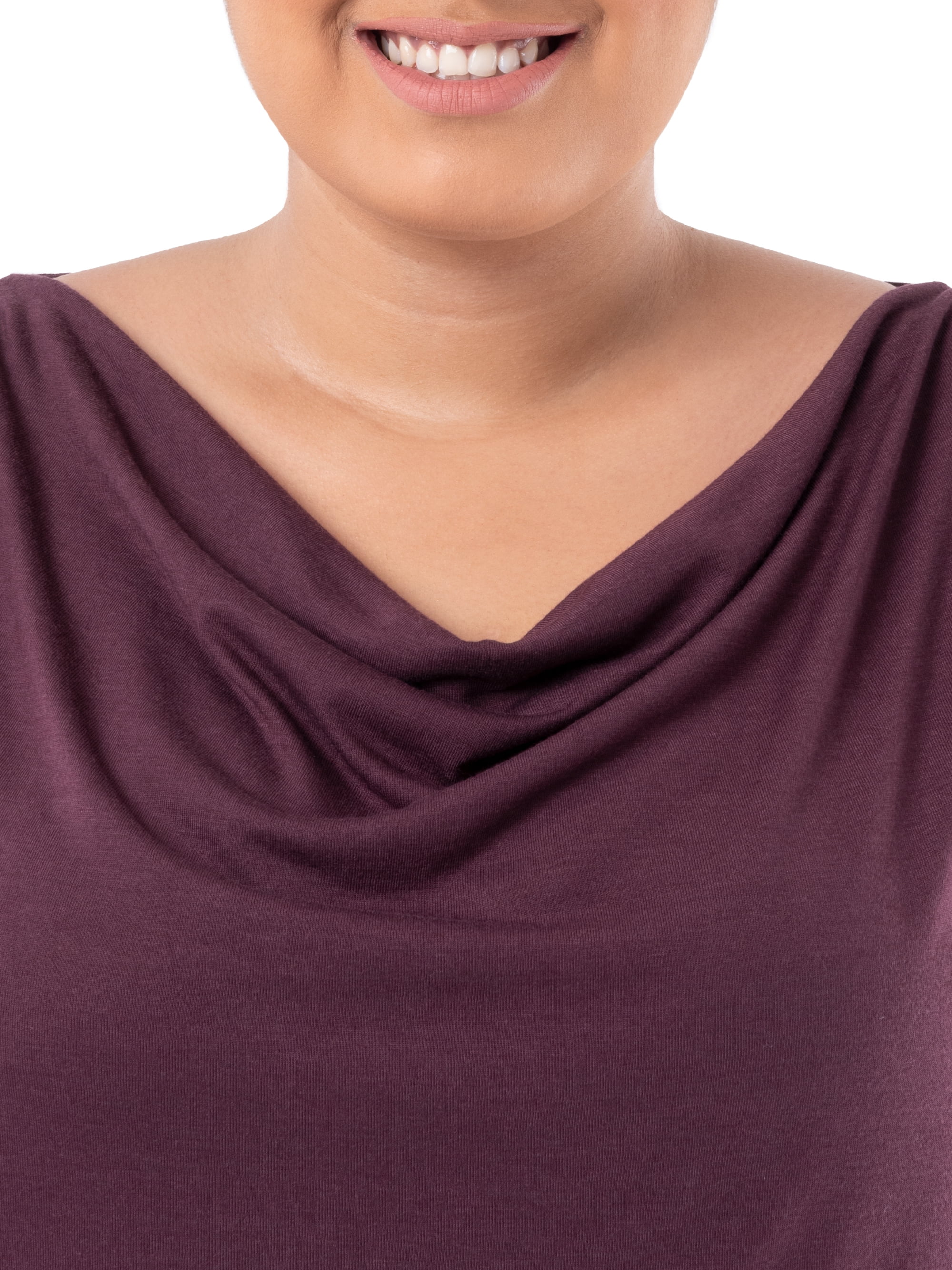 Wright's Women's Plus Size Draped Front Cowl Neck Short Sleeve Blouse Top, Size 1X-5X