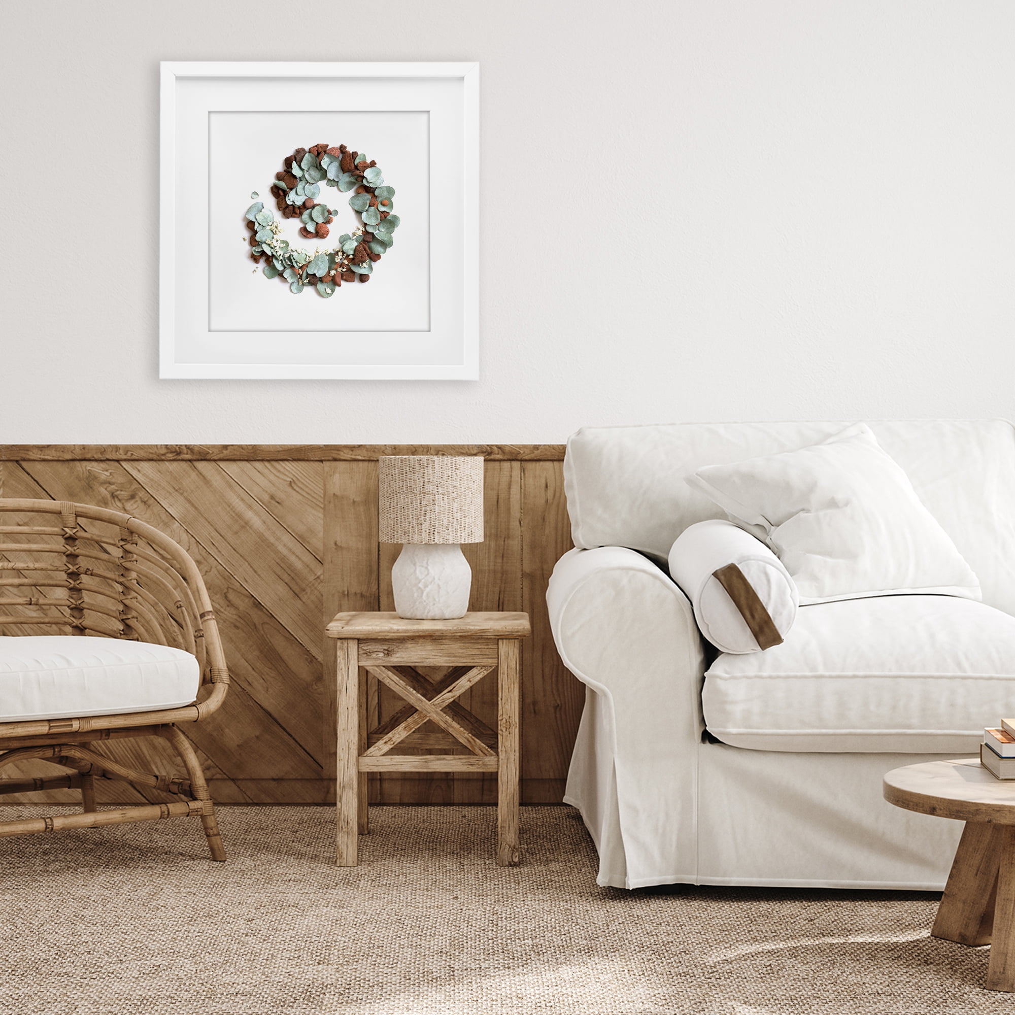 Stupell Industries Eucalyptus & Pebbles Spiral White Framed Print Under Glass, design by Beth Adoette