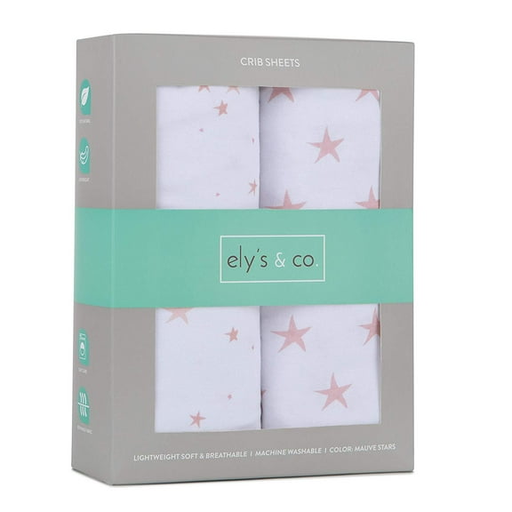 Crib Sheet Set | Toddler Sheet 100% Jersey Cotton 2 Pack - Mauve Pink Stars
