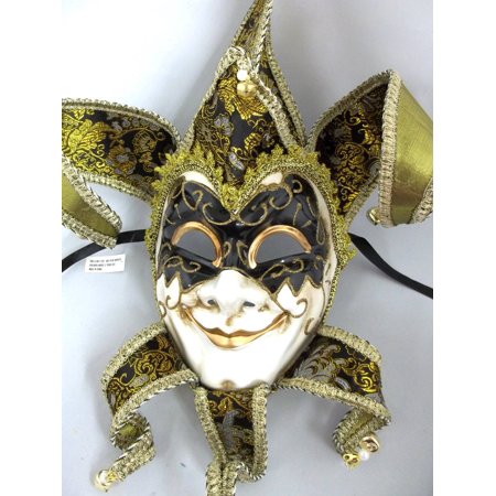 Jester Black Gold Decorate Wear Mardi Gras Masquerade Mask Wall