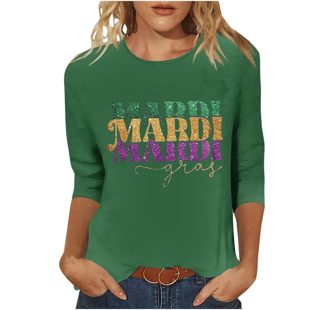 3/4 Manga Tops para las Mujeres Carnaval Impreso Cuello Redondo Blusa Casual, Cómoda Mezcla de Poliéster Spandex para el Hogar Y el Uso Diario