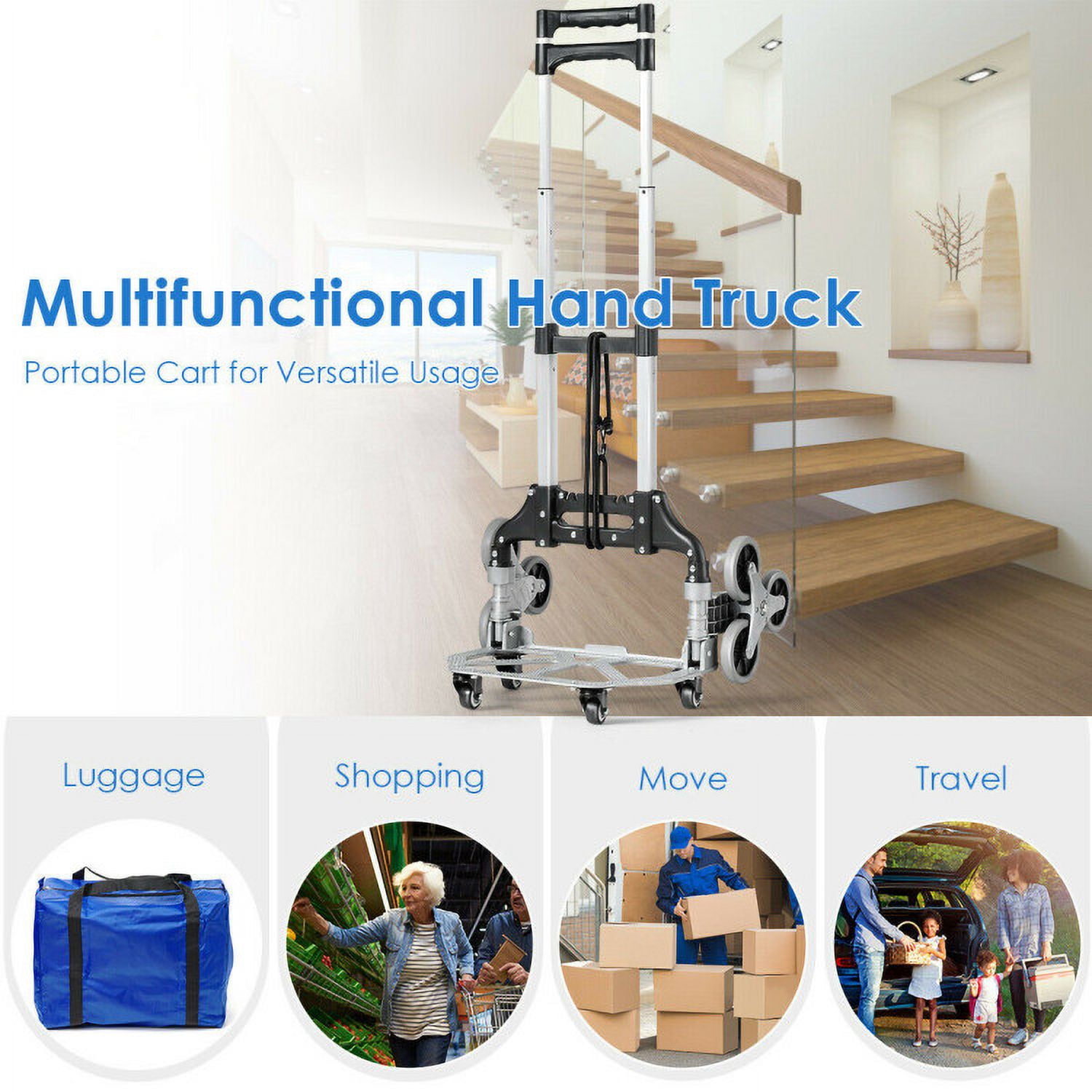 Folding Hand Truck, Stair Climbing Cart, Portable Folding Stair Climbing Hand Truck, for Home Office Travel Use, Silver Folding Hand Truck, Stair Climbing Cart, Portable Folding Stair Climbing Hand Truck, for Home Office Travel Use, Silver