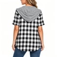 thumbnail image 6 of Setooff Womens Short Sleeve Tops, Hooded Buffalo Plaid Open Shirt, Pocket Loose Plus Size Blouses Casual Outerwear, 6 of 7