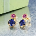 thumbnail image 2 of Gem Stone King 14K Yellow Gold Blue Created Sapphire and Pink Moissanite Earrings for Women (2.46 Cttw, Gemstone September Birthstone, Round Cut 6MM and 4MM), 2 of 3