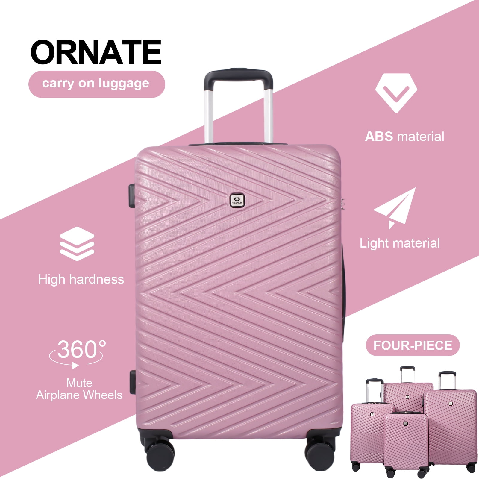 Travelhouse 4 Piece Hardshell Luggage Set Pink Lightweight Spinner