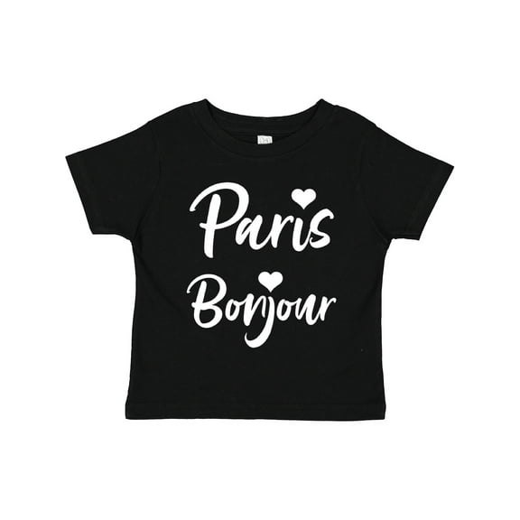 Inktastic Paris Bonjour with Hearts in White Text Boys or Girls Toddler T-Shirt