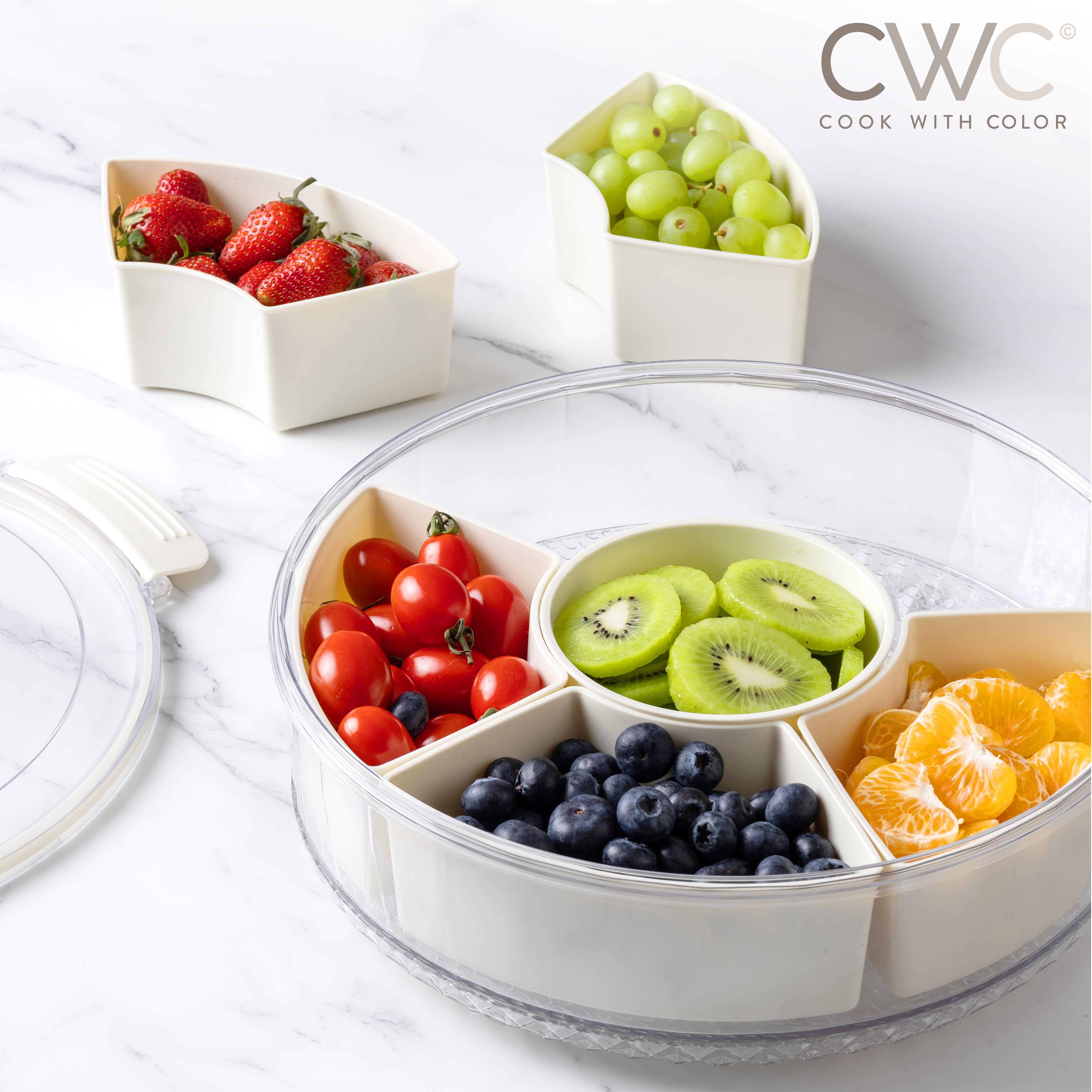 Cook With Color Round Snackle Box, 6-Compartment, Cream photo 4