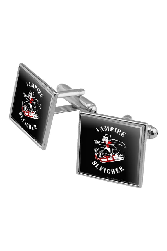 Vampire Sleigher Slayer Funny Humor Square Cufflink Set - Silver or Gold