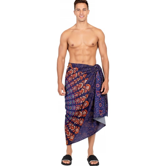 HAPPY BAY Men's Standard Casual Sarong Long Pareo Beach Wrap One Size Royal, Mandala Summer Vacation Aloha