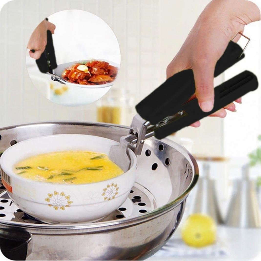 Hot Pot Gripper Pan Dish Clipper Stainless Steel Retriever Tong Warm Pot Holder Clamp Plate Bowl Clip Gripper Steam Hot Crab Oven Chef Stove Gripper Clip for Bowl Plate Microwave KOKSI Kitchen Tool 