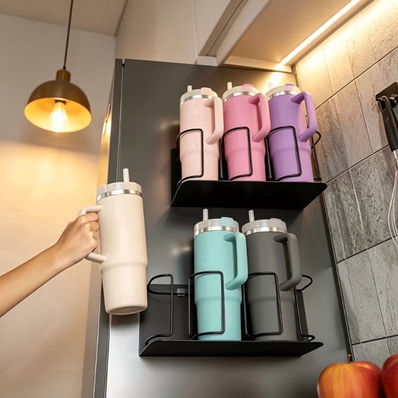 3-Layer Magnetic Water Bottle Holder for Refrigerator, Cup Holder Organizer for Stanley, Tumbler etc. - Black