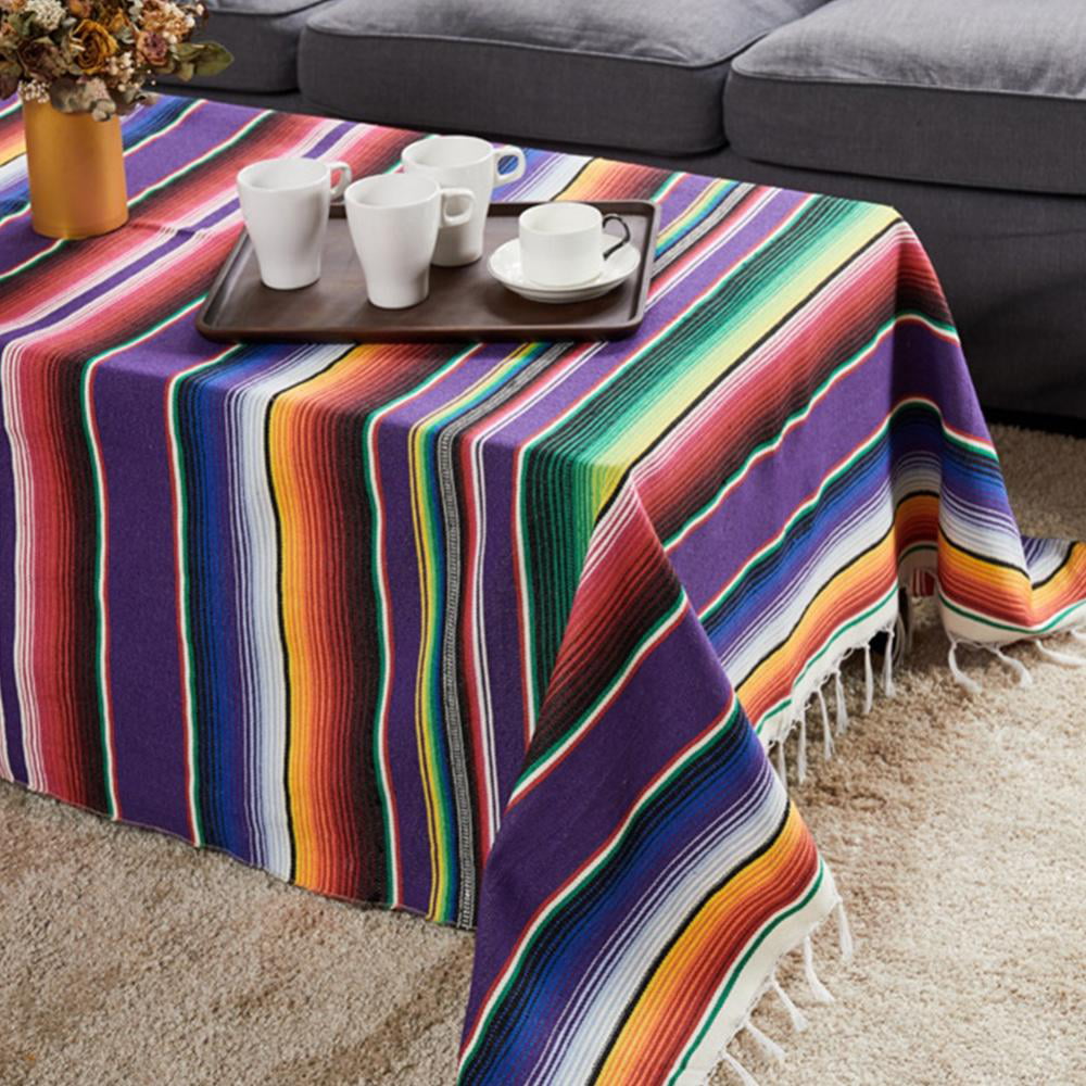 14in x 84in Mexican Table Runner with Tassels Cotton Serape Blanket Home Decor 
