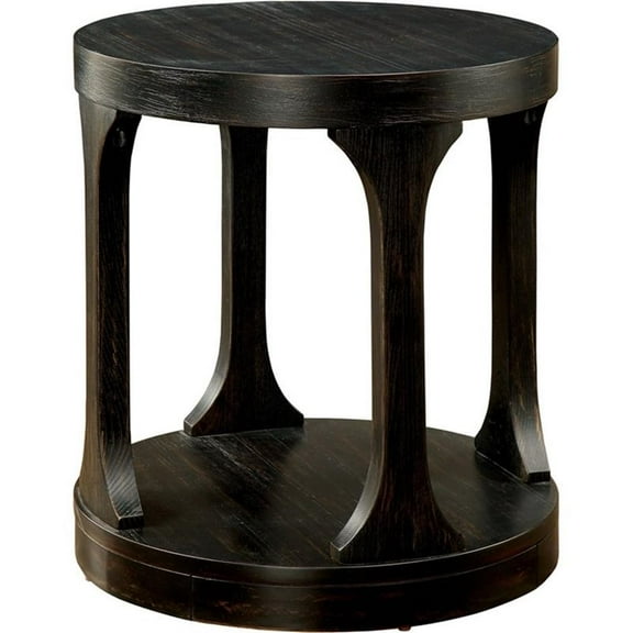 Furniture of America Arturo Solid Wood Open Shelf End Table in Antique Black