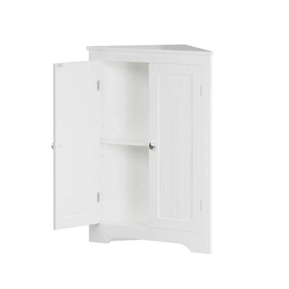 Yoneston Floor Corner Cabinet with 2 Doors and Adjustable Shelves, Freestanding Narrow Cabinet Organizer for Bathroom Kitchen Living Room Bedroom, White