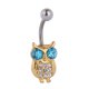 thumbnail image 2 of Lindo chapado en oro Animal búho diamantes de imitación vientre ombligo anillo joyería Piercing del cuerpo (poste de plata), 2 of 5