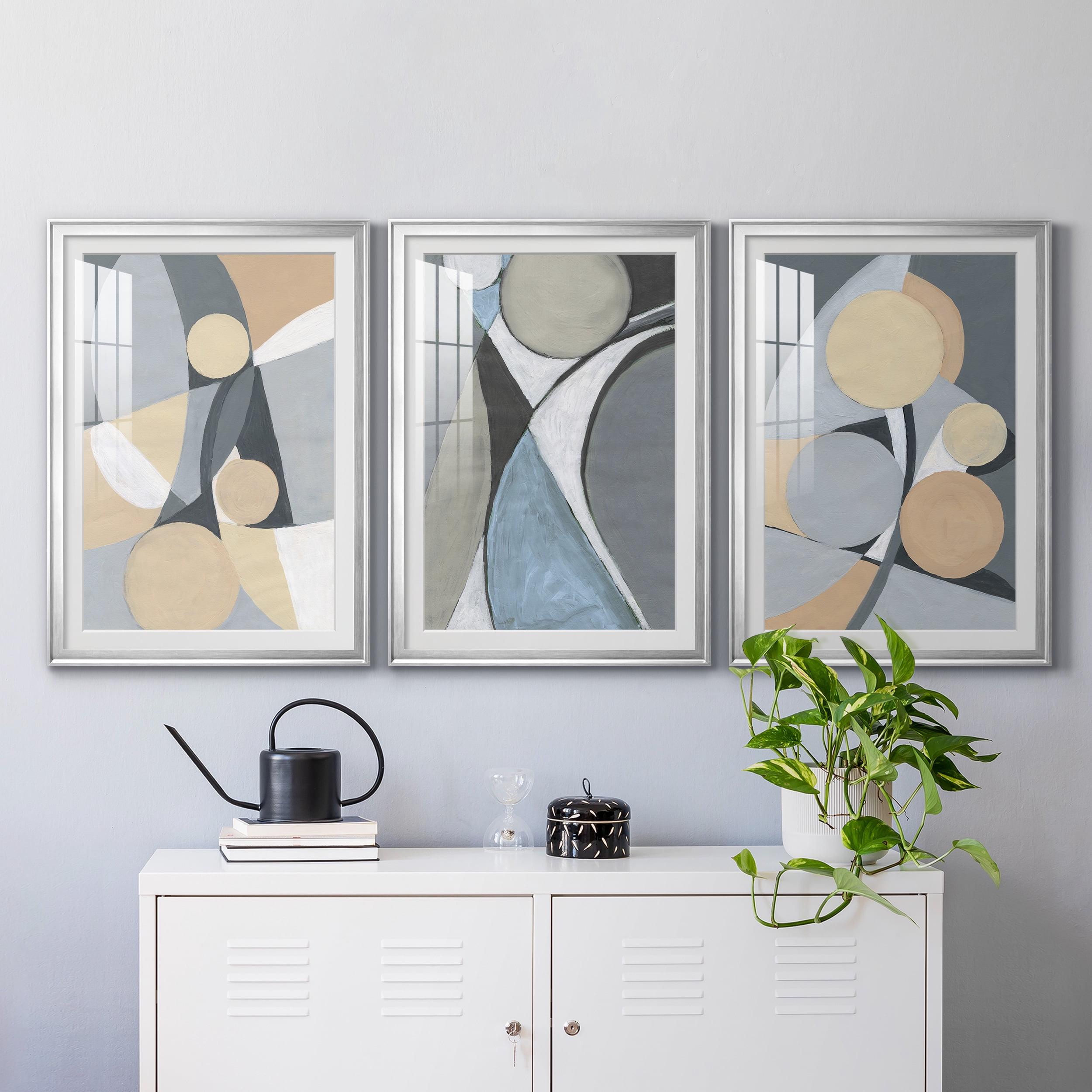 &nbsp;A Soft Jeweled Geometric II Premium Framed Prints Set of 3 - Ready to Hang - 26.5 x 36.5 Each - Silver Frame