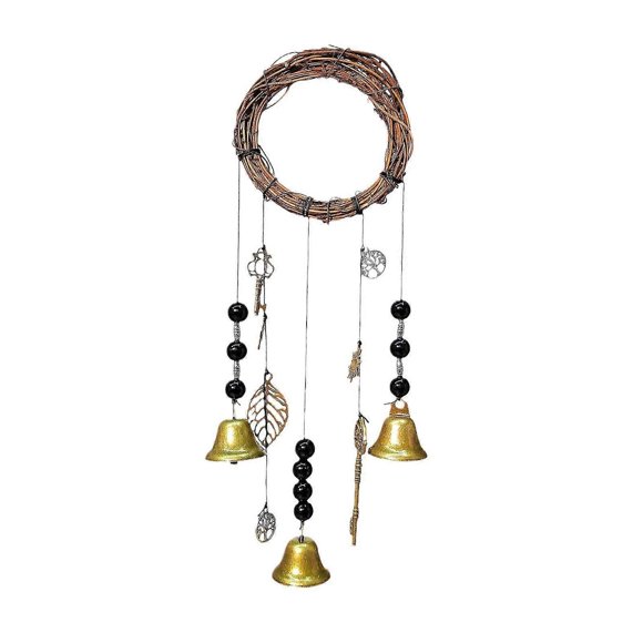 Witch Bell Retro Witch Wind Chime 34 x 23 cm Rattan Garland Bell Wall Decor Wind Chime Pendant Suitable for Christmas and Halloween Home Garden Decor