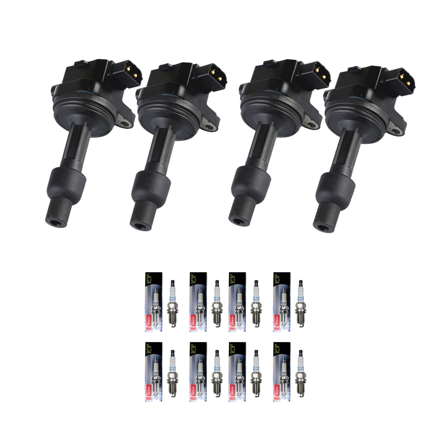 Set of 4 ISA Ignition Coils and 8 Denso Spark Plugs Compatible with
