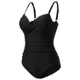 thumbnail image 5 of Agnes Orinda Women's Plus Size Tummy Control Swimsuits Ruched Padded Slimming One Piece Bikini Swimwear 2X Black, 5 of 6