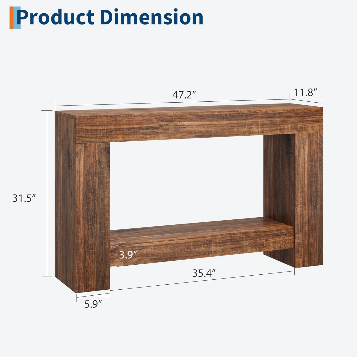 Huisuilinss Hall Console Table, 47" Modern Minimalist Narrow Sofa Display Accent Entry Accent Table Farmhouse Hallway Table with 2-Tier Storage Shelf for Living Room, Entryway, or Hallway