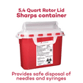 thumbnail image 2 of Dealmed Sharps Container, 5.4 Quart Rotor Lid, Red (Case of 20), 2 of 6