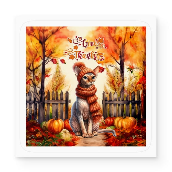 Happy Thanksgiving Sphynx Give Thanks Fall Beanie Scarf Welcome Vinyl Sticker Cat Lover Kitten Owner Gifts Idea Waterproof Decal Art Decor - 00020