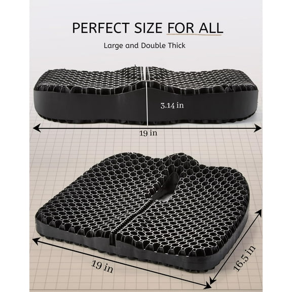 Gel Seat Cushion for Long Sitting & Hip Pain Relief (Large Size) - Cooling 24D Cushions for Office Chair, Car, Wheelchair, Breathable & Non-Slip Cover with Pressure Relief Technology