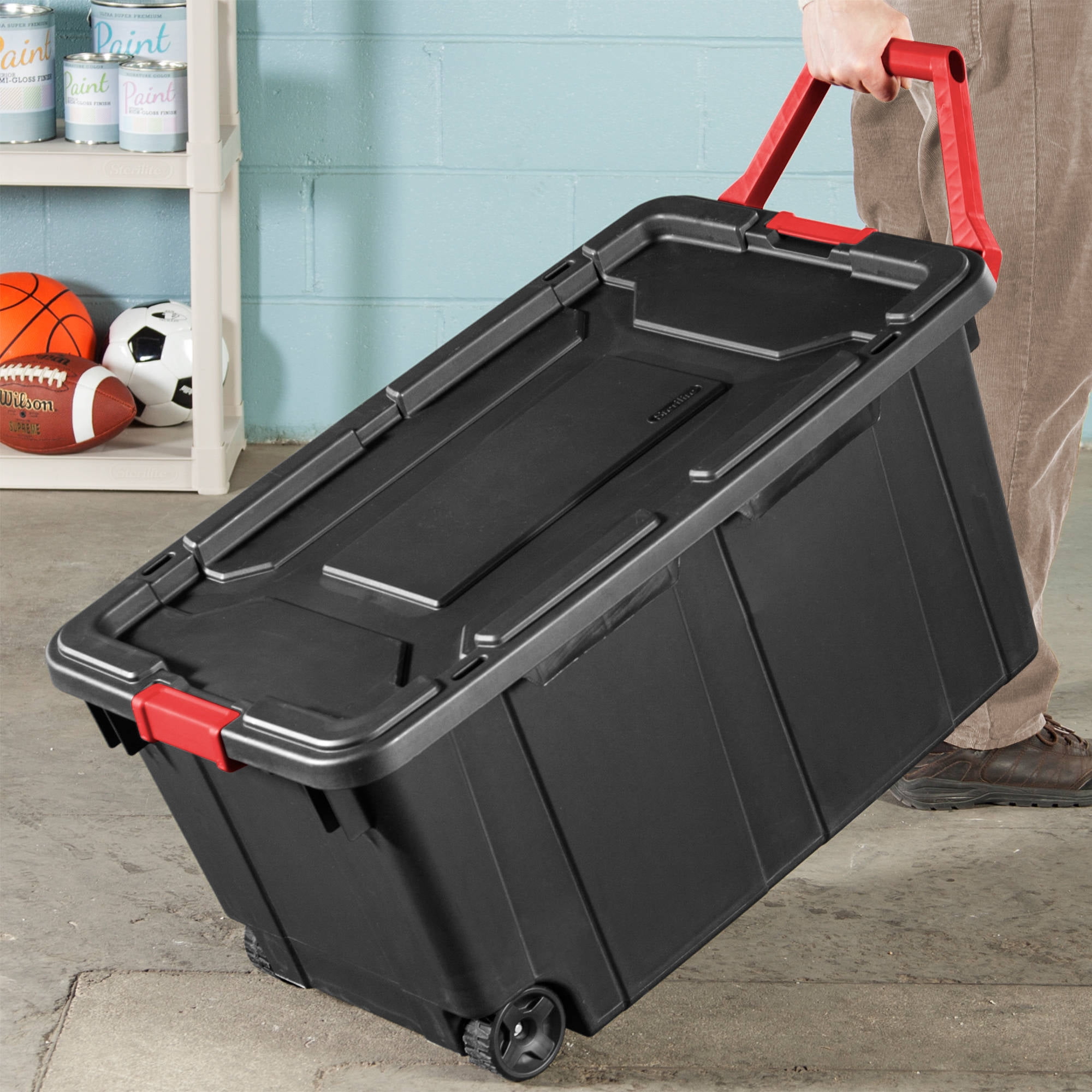 New Sterilite 40 Gallon Wheeled Industrial Tote Black Case of 2