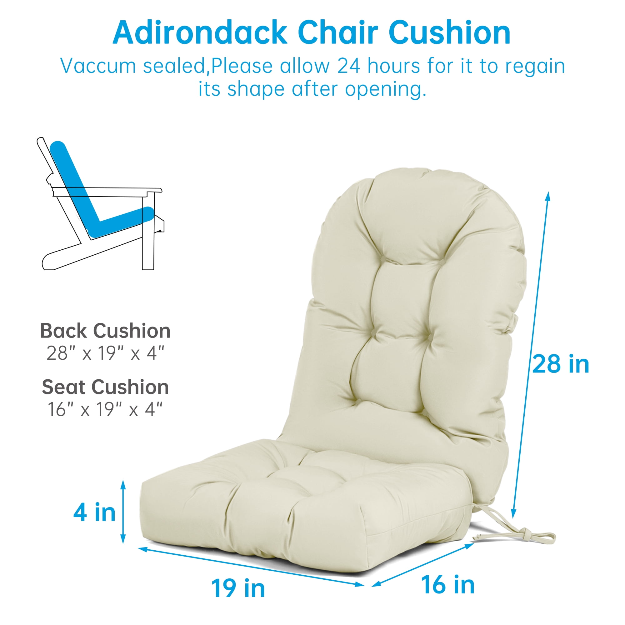 Millsilo Outdoor Rocking Chair Cushion 44" x 19" x 4", Summer Patio High Back Rocker Cushion, Water-Resistant, UV Fade-Resistant, Non-Slip Bottom, Beige