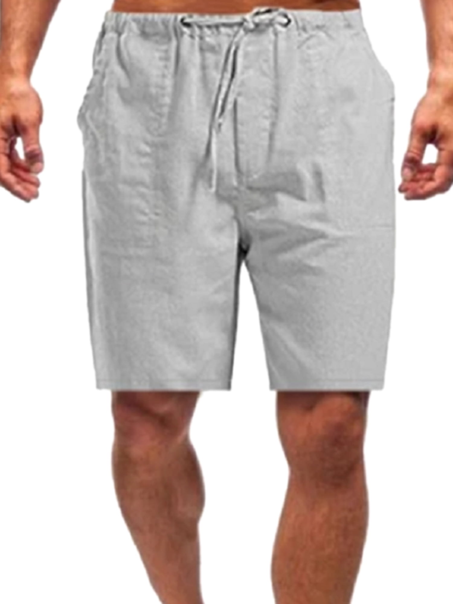 KLJR-Men Linen Shorts Drawstring Hand Pockets Soft Breathable Boardshorts