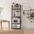 thumbnail image 1 of Kitchen Bakers Rack with Power Outlet, Storage Shelf, with Metal Wire Panel, 14 Hooks, Rustic Brown and Black, 1 of 6