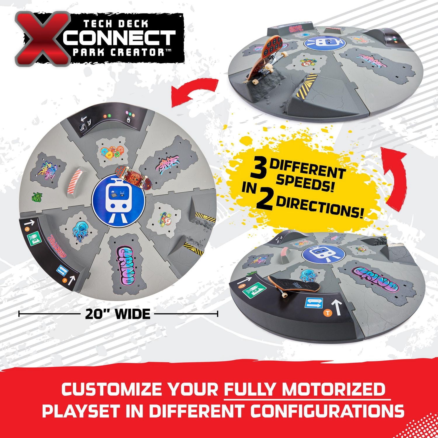 Tech Deck, Shredline 360 Motorized Skate Park, X-Connect Creator, Customizable and Buildable Turntable Ramp Set with Exclusive Fingerboard, Kids Toy for Boys and Girls Ages 6 and up