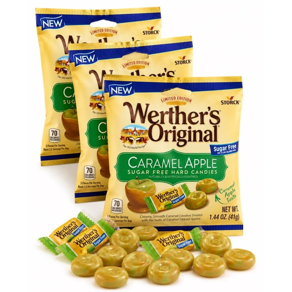 Werther's Original Caramel Apple Sugar Free Hard Candy, 3 Pack, 1.44 oz