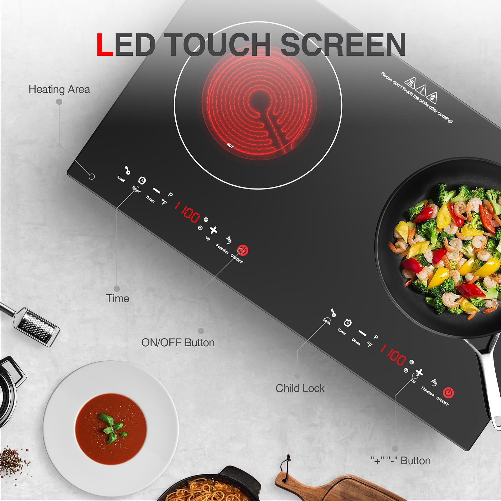 K&H Double 2 Burner Dual 24 Built-in Induction Electric Stove Ceramic  Cooktop 24 Inch 120V 1800W INDH-1802-120Hx - Kitchen & Home