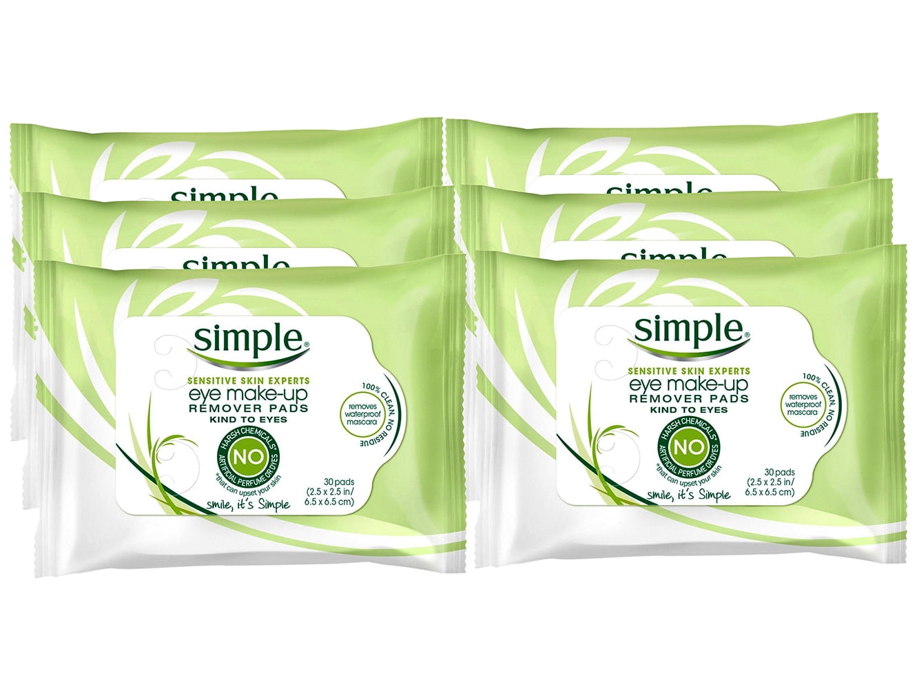 Simple Sensitive Skin Kind To Eyes MakeUp Remover Pads, 30 Count (Pack