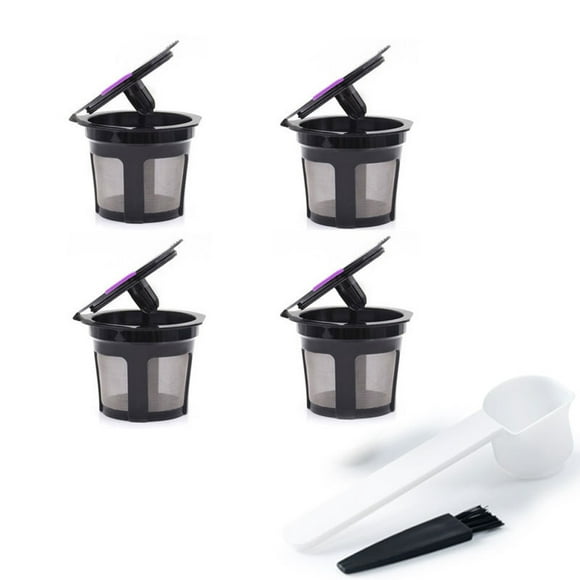 4 Pcs Reusable Coffee Filter With Brush Spoon Stainless Steel Coffee Capsules Pods Compatible For Keurig 2.0 1.0